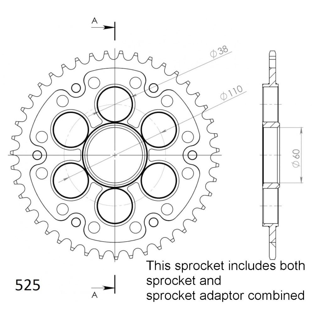 39T - Rear Sprocket - Stealth Ducati Panigale 1199/1299 525p - Black