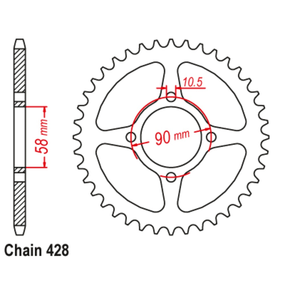 44T - Rear Sprocket - Honda CBR125