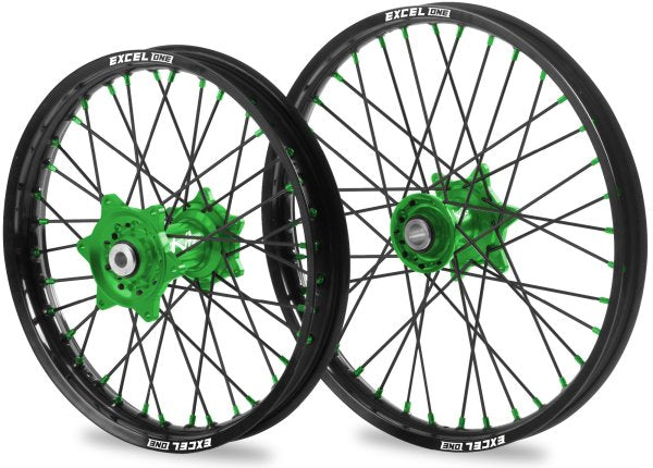 KITE EXCEL ONE SPORT WHEEL SET KX 250 03-08 KXF 450 06-18 GREEN HUB BLACK SPOKES