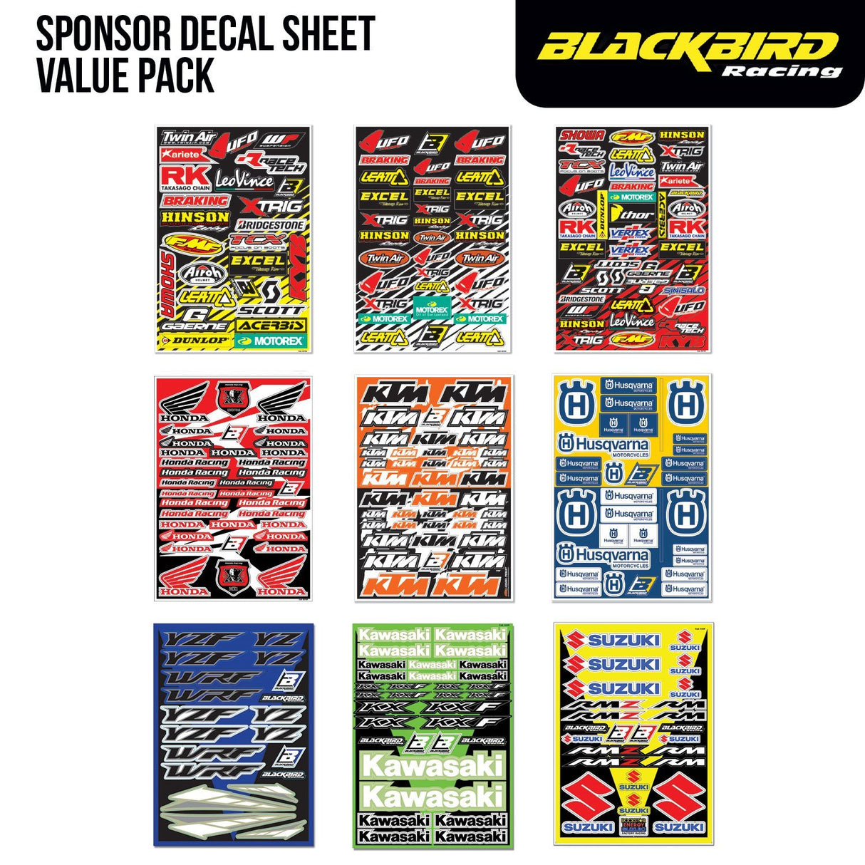 BLACKBIRD DECAL SPONSOR LOGO STICKER SHEETS VALUE PACK