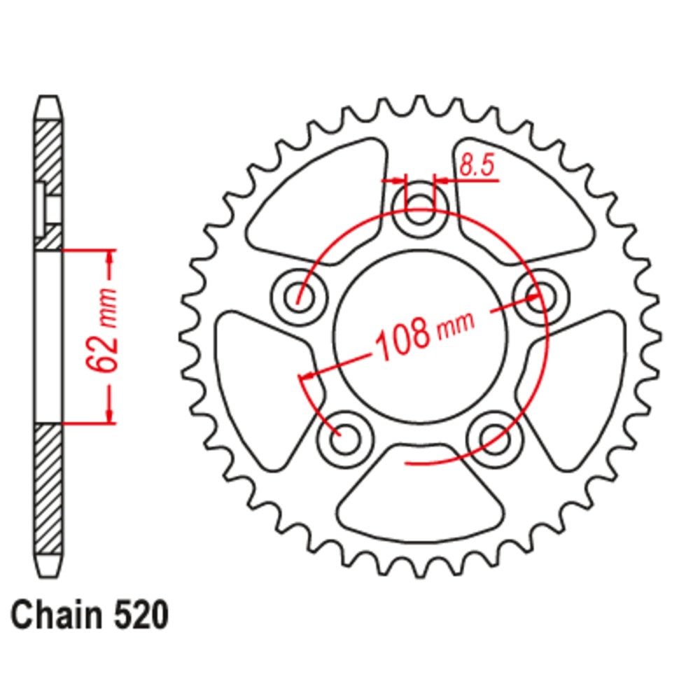 43T - Rear Sprocket - Aprillia/Cagiva 125 RS