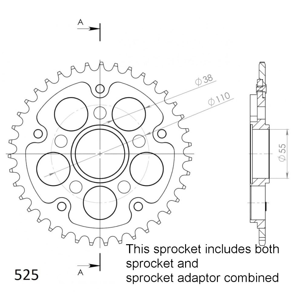 45T - Rear Sprocket - Stealth Supersprox Ducati - 525 Pitch - Black