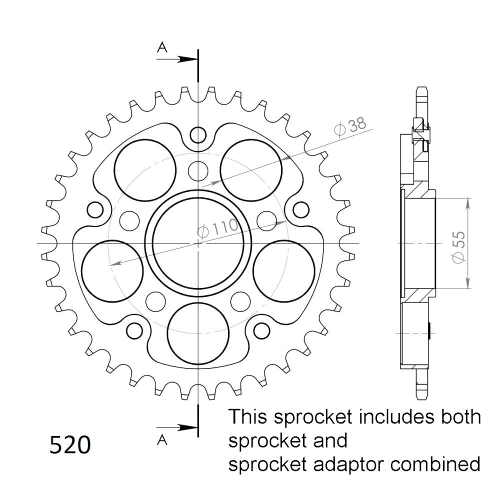 36T - Rear Sprocket - Stealth Supersprox Ducati - Black