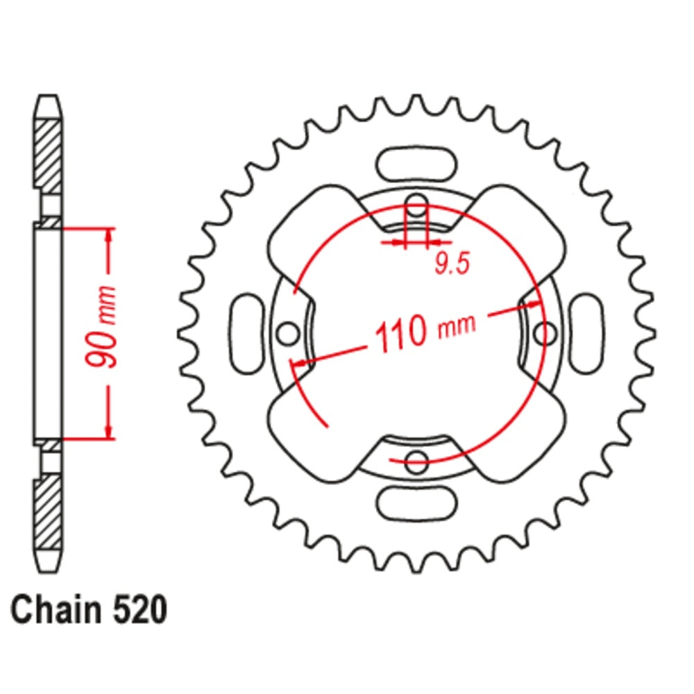 42T - Rear Sprocket - Honda - Black