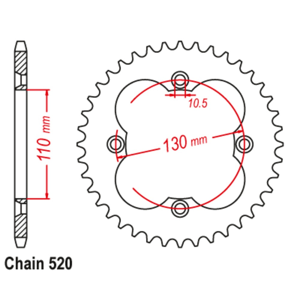 38T - Rear Sprocket - Alloy Supersprox Honda - Red