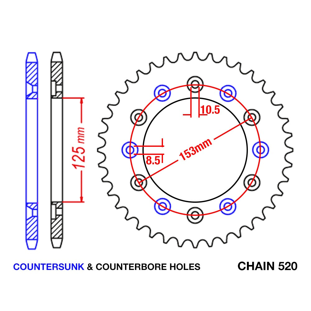 44T - Rear Sprocket - Stealth Supersprox Honda - Black