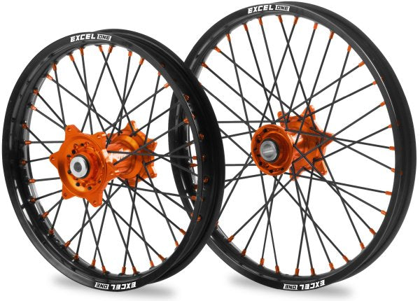 KITE EXCEL ONE SPORT WHEEL SET KTM SX SXF 03-22 FC TC 14-22 ORANGE HUB BLACK SPOKES
