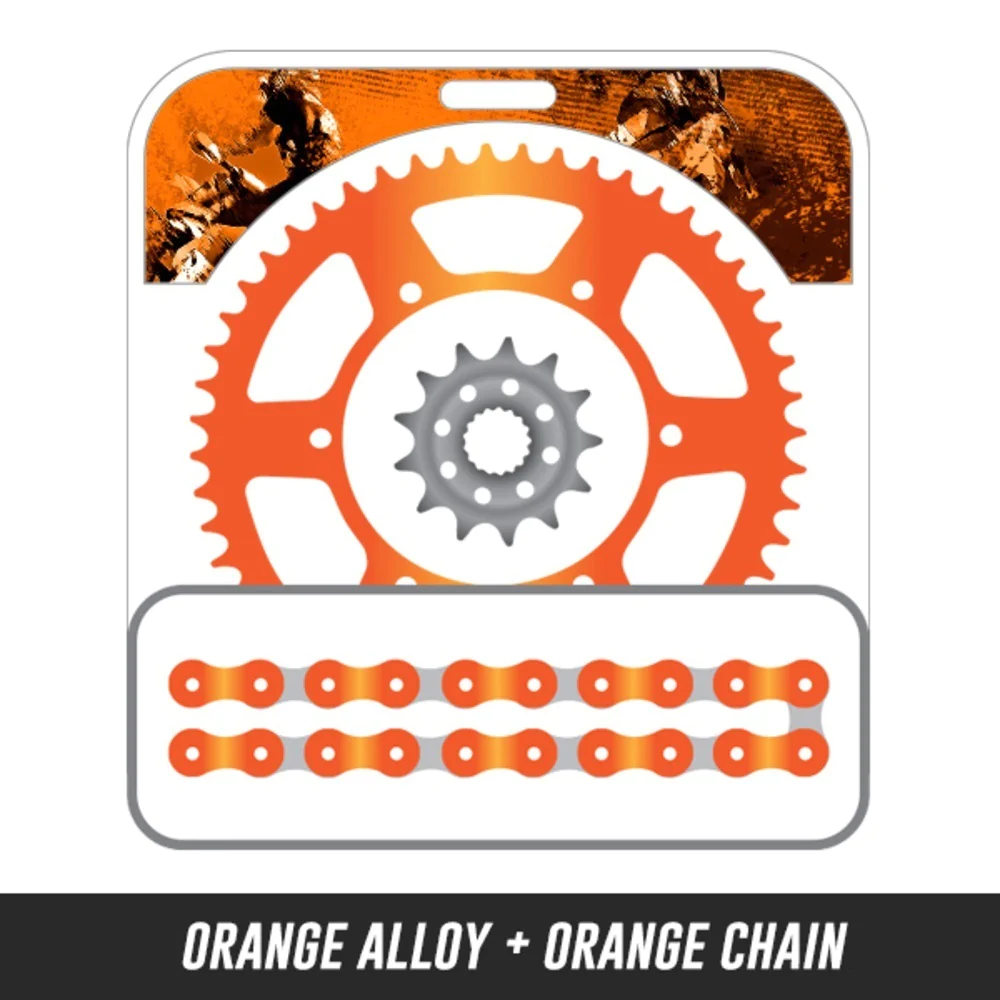 65SX 04-16,Front: KT4-14,Rear: KMX-50 ALLOY ORANGE,Chain: 420 SH ORANGE